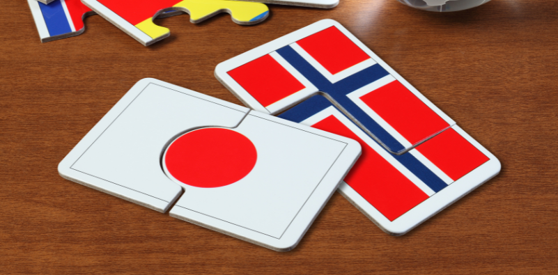 Japanese and Danish flags together